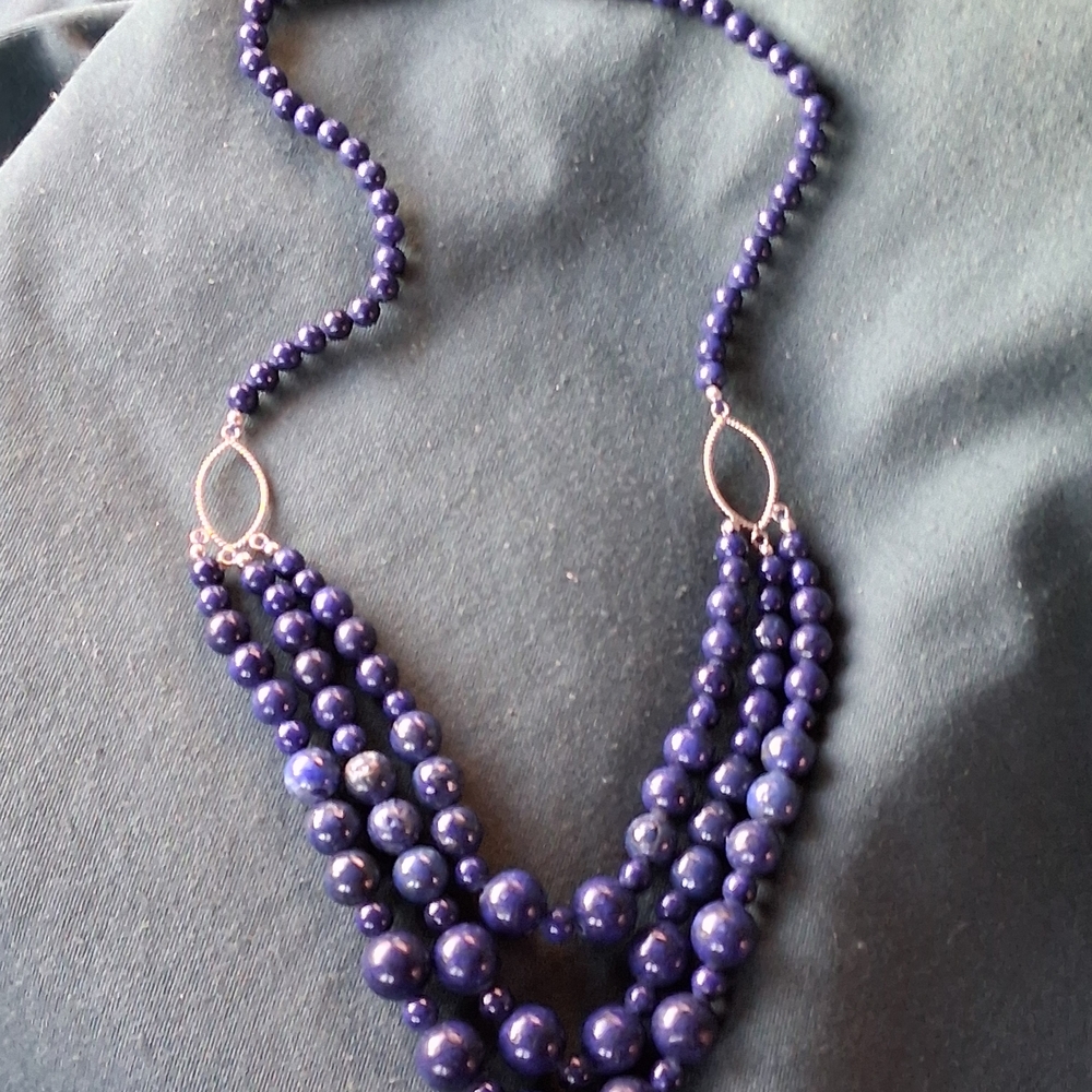 Genuine Lapis Lazuli 22" Blue Triple Strand W/ Sterling By A&M